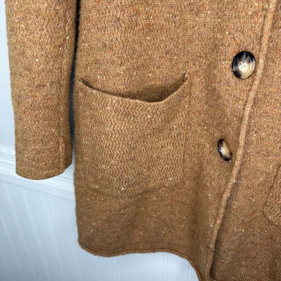 J Crew Chunky Knit Brown Cardigan Lambswool Preppy Long Sweater Grandpa - Picture 10 of 10